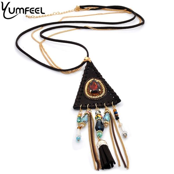 

yumfeel new fashion jewelry necklace long chain velvet leather tassel crystal necklaces & pendants geometry triangle women gifts, Silver