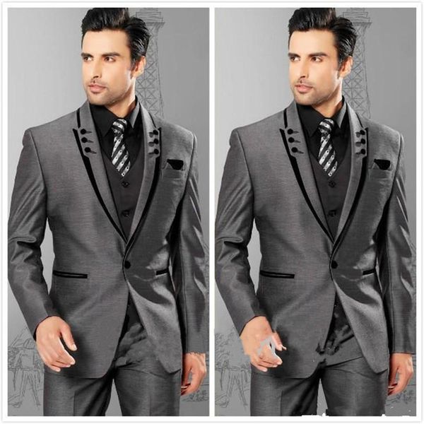 

new fashionable one button grey groom tuxedos peak lapel groomsmen man wedding prom dinner suits (jacket+pants+vest+tie) 1452, Black;gray