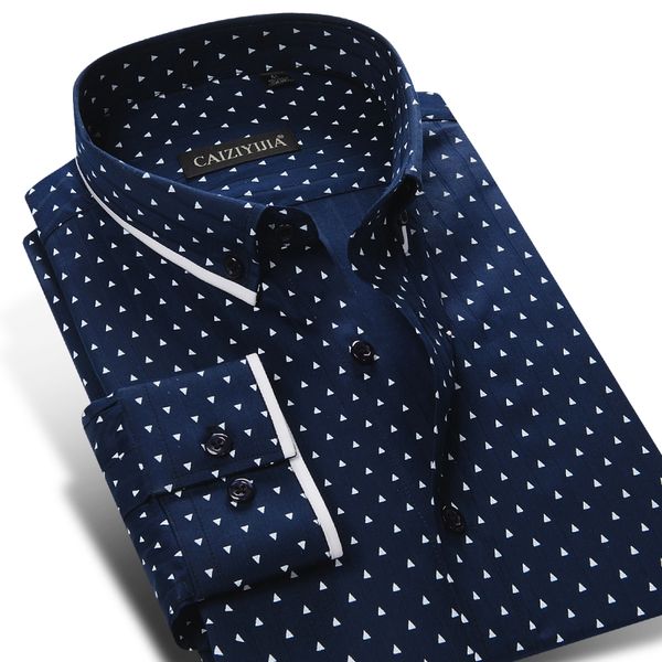 

men's casual long sleeve polka doriangle printed shirt comfortable cotton standard-fit contrast patchwork button-down shirts, White;black