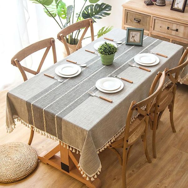 

rectangle linen tablecloth with tassel home decoration dining table cover waterproof oilproof tablecloth decor dust proof cloth