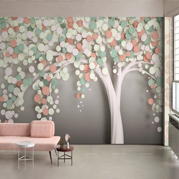 

jointless 3d colorful leaves tree custom murals wallpaper tv background large painting wallpapers for living room home decor