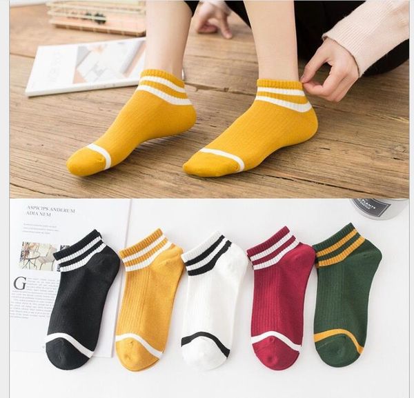 

retro two bars ladies socks cotton socks student socks, Black