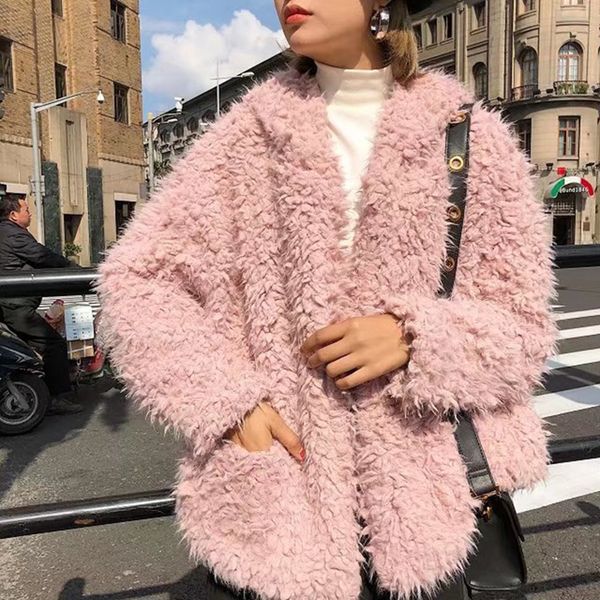 

winter women coat solid fluffy fleece oversize hooded coat jacket open stitch long sleeve loose casual female, Tan;black