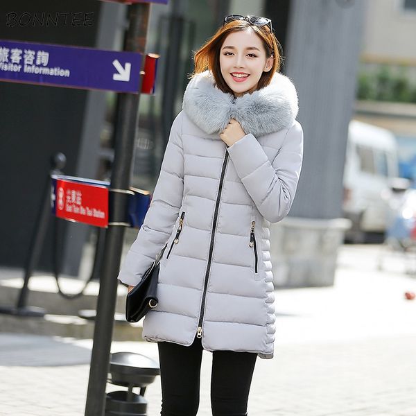 

parkas women plus size trendy simple hooded fur collar kawaii womens outwear long sleeve students lovely ladies overcoats chic, Black