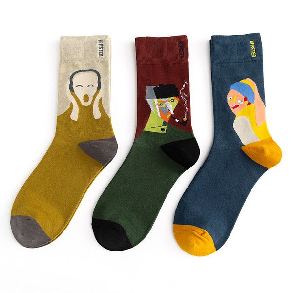 

Januarysnow Unisex Oil painting style Men Socks 100 Cotton Harajuku Colorful Full Socks Men Standard 1 Pair size 35-43 Fashion Socks