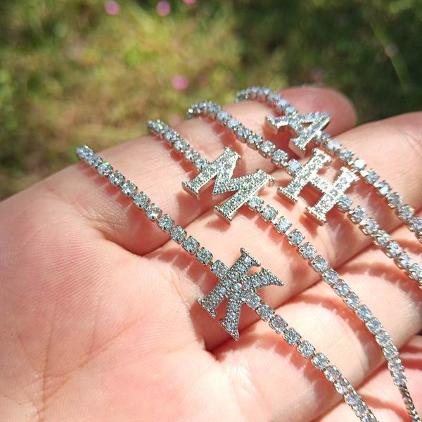 

micro pave zircon letter delicate bracelet with stones 2020 new simple charming pulseras mujer, Golden;silver