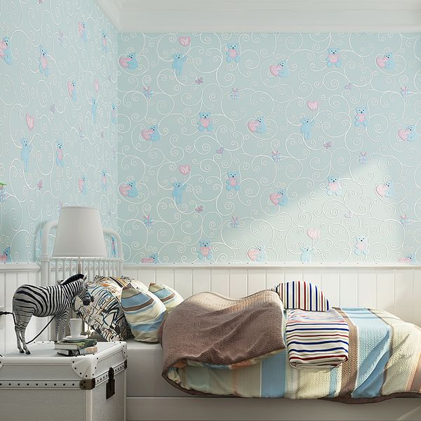 

home wall decoration cute cartoon bear 3d embossed non-woven wallpaper children's room boys girls boys bedroom blue environmental prote