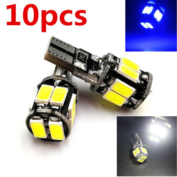 

10pcs car auto bulbs indicator light parking lamp white blue t10 w5w led canbus t10 194 168 5630 6smd canbus no error 12v