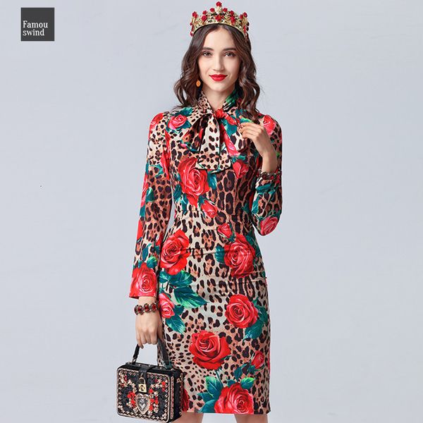 

модельер платье женская с длинным рукавом лук воротник sexy leopard отпечатано элегантный цветочный rose dress vestidos, Black;gray