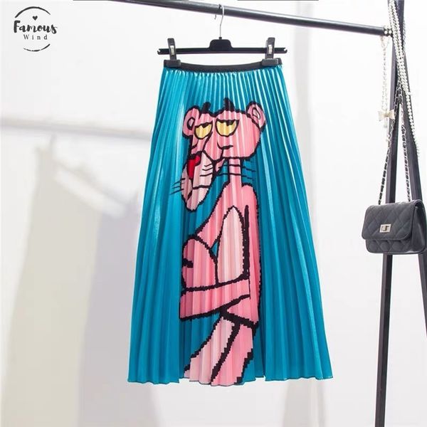 

spring 2019 autumn new coming printing cartoon pattern high street europen style women skirts high elastic quality skirts, Black