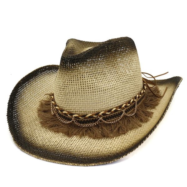 

summer handmake raffia men western cowboy hat with rope women western wide curling brim cap sun protection hats af0035, Blue;gray