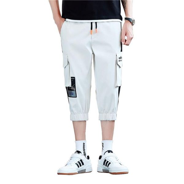 

hip-hop street clothing men's stitching jogging pants fashion men's casual overalls high street elastic waist harem pants shorts, Black