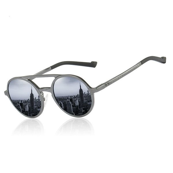 Luxary-Neue Herren-Sonnenbrille mit polarisiertem UV-Schutz, Retro-Aluminium-Magnesium-Legierung, runder Rahmen, blendfreie Sonnenbrille zum Fahren + Luxus-Box