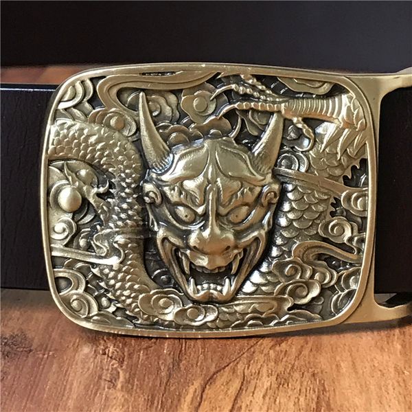 

leather belts men luxury skull brass belt buckle cinturon hombre waist belt jeans strap ceinture homme men wide mbt0462, Black;brown