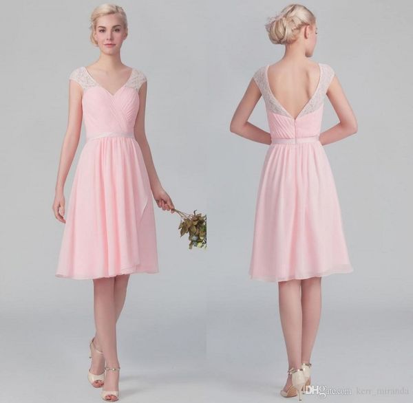 

custom made a-line cap sleeve chiffon short bridesmaid dresses knee length pink chiffon wedding reception dresses pleated, White;pink