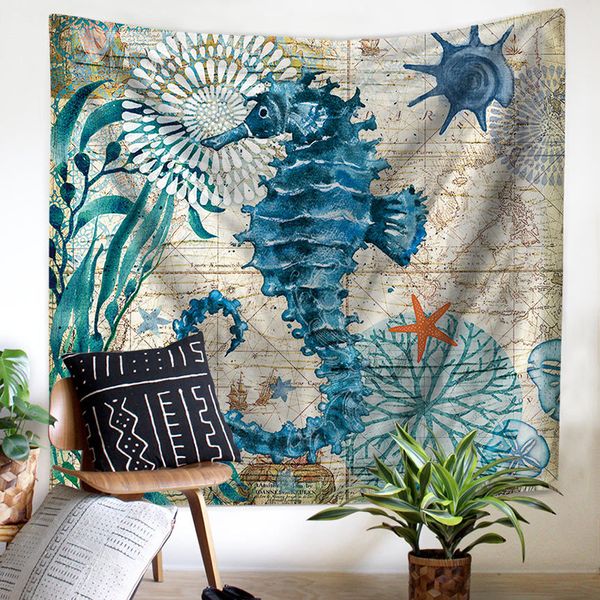 

150*130cm ocean animal tapestry seahorse turtles whale oc beach towel yoga picnic mat table cloth quick dry wall decor
