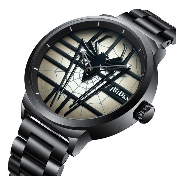 

watches men spider design steel band waterproof fashion quartz wristwatches men's watch wholesale man watches big size clock nice gift, Slivery;brown