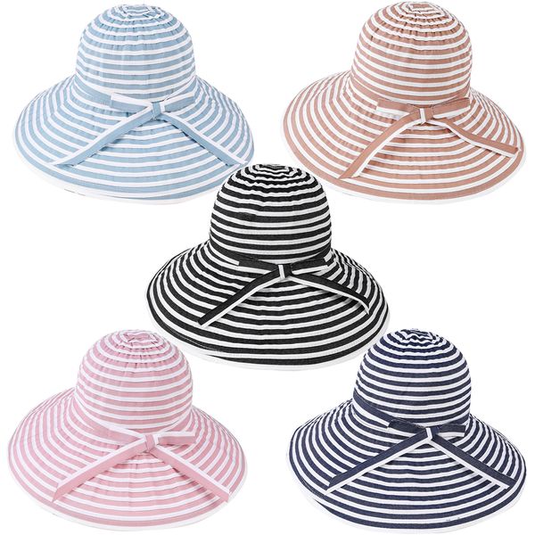 Commercio all'ingrosso nuovo cappello estivo per donna cappello a tesa larga a righe da donna cappello da sole in tessuto di cotone traspirante cappelli pieghevoli