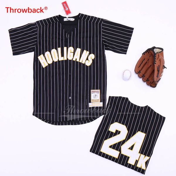 

Bruno Mars 24K Hooligans Baseball Jersey Hooligans BET Awards Men White Gred Black Pinstripe All Stitched Baseball Jerseys