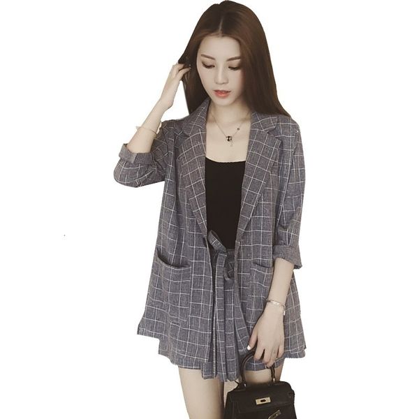 

spring summer women two piece set casual shorts plus size plaid female office set womens 2 piece set, White