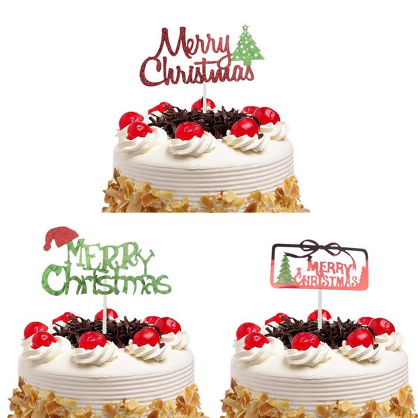 

20pcs santa claus cake ers flags christmas glitter kids happy birthday cupcake er wedding baby shower party baking diy