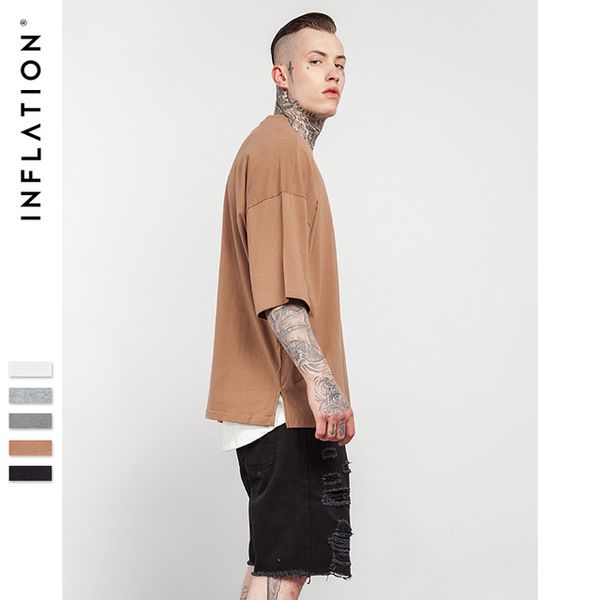 

e-baiuhi 2019 summer new style t shirt casual solid elbow length crew neck cotton oversized fashion hip hop t-shirts 0057s17, White;black