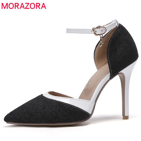 

morazora 2019 gran tamaño 33-47 mujeres bombas de alta calidad denim verano zapatos de colores mezclados sexy stiletto tacones fiesta, Black