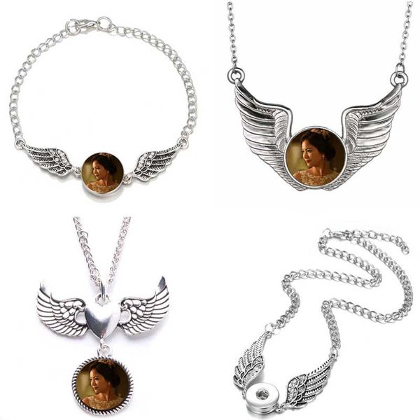 

sublimation angel wings necklaces pendants for women button necklace pendant jewelry heart tranfer consumable 15pcs/lot, Silver