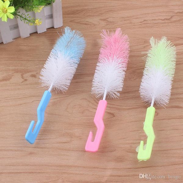 

wholesale food grade baby milk bottle cleaning brush with hook mix colors convenient nipple feeding water tee cup brush dh0449