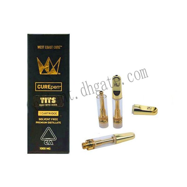 

CurePEN Carts West Coast Cure Vape Cartridges 0.8ml 1.0ml Gold Carts Ceramic Coil with ChildProof Packaging 12 Flavor Sticker DHL Shipping