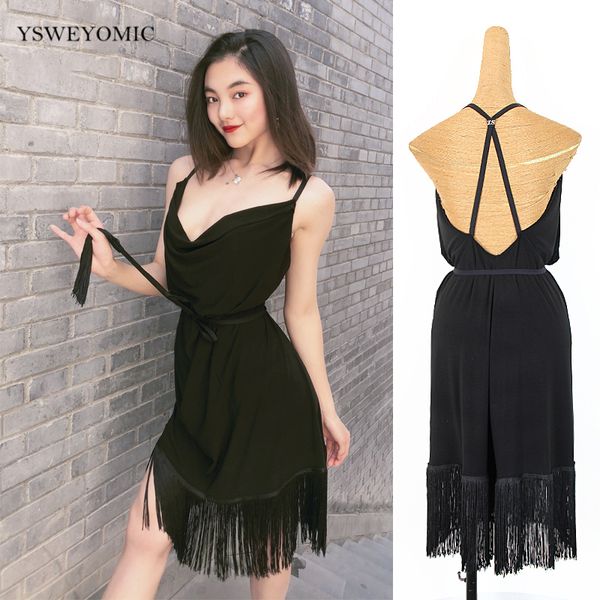 

latin dance clothes female practice clothes dance skirt new tassel black latin salsa skirt l297, Black;red