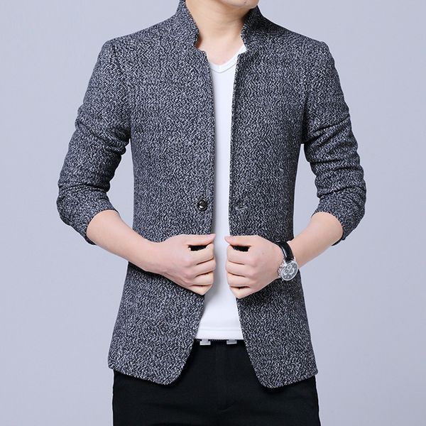 

casual blazer men 2019 chinese style business casual stand collar male blazer slim mens jacket xz26, White;black