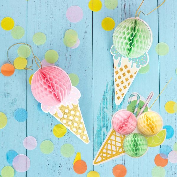 

hawaiian party summer tropical party decorations hanging honeycomb ice cream luau beach kids happy birthday decor