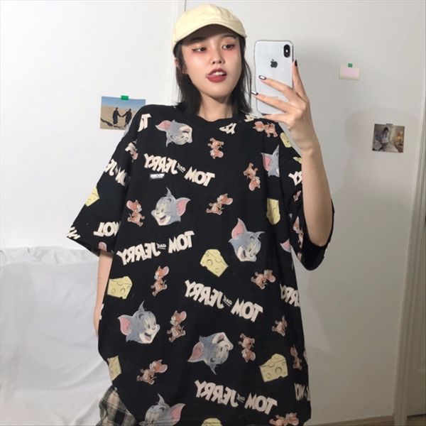 

american short-sleeved t-shirt women's clothes ins super fire loose all-match bf lazy wind mschf clothes, White