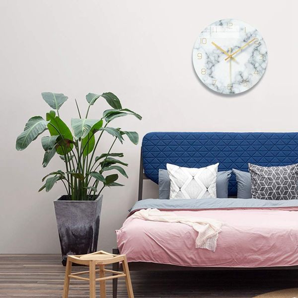 

new marble silent wall clock for living room decor, 12 inch modern non ticking decorations for aesthetic bedroom, office, kitche