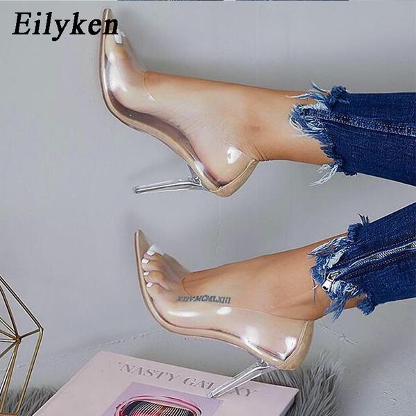 

eilyken 2020 new silver pvc transparent crystal thin high heels women pumps pointed toe wedding party female pumps shoes, Black