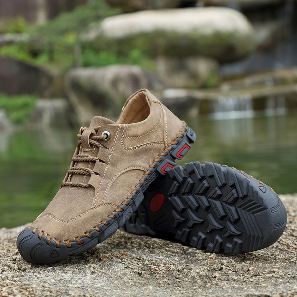

male shoe autumn 2020 hiking shoes leisure time leather shoes man outdoors on foot sneakers genuine leather sew walking, Black