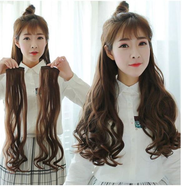 Wig Piece Long Curled Hair One Piece Two Clip Crimped Hair