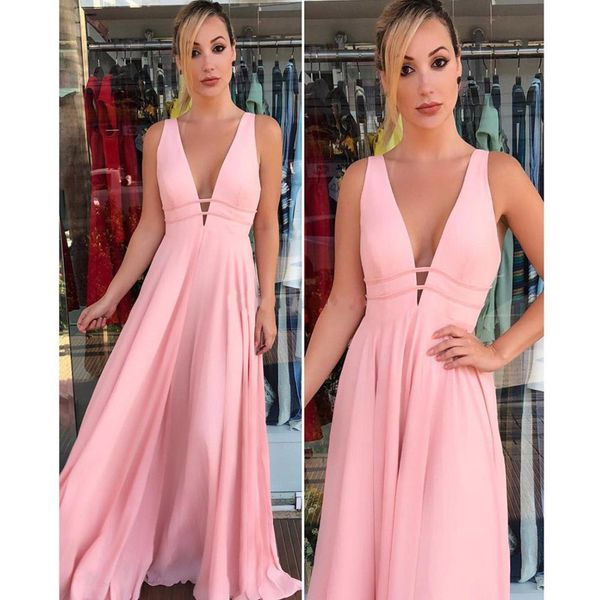 

pink long prom dresses sleeveless deep v-neck backless prom gowns spaghetti strap a-line evening party dress, Black