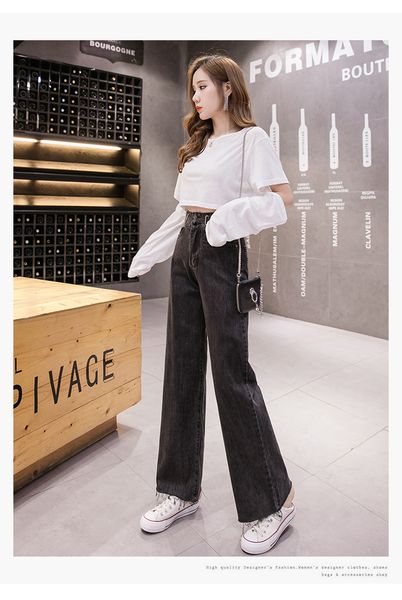 

древесный уголь женский прямые джинсы сыпучие широкие ноги штаны первая любовь студенты, Blue