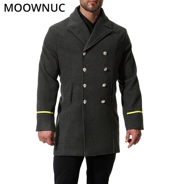

autumn men's coats male woollen overcoat slim business smart casual thick winter fashion blends brand men's clothes moownuc mwc, Black