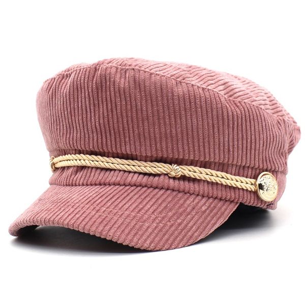 

women's hat solid color corduroy striped beret personalized wild rope sticky cap yellow red black pink cap, Blue;gray