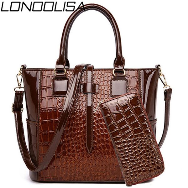 

2 компл лакированная кожа дамы сумки для рук кошелек роскошные сумки женские сумки дизайнер аллигатор tote crossbody сумки bolsas de mujer t