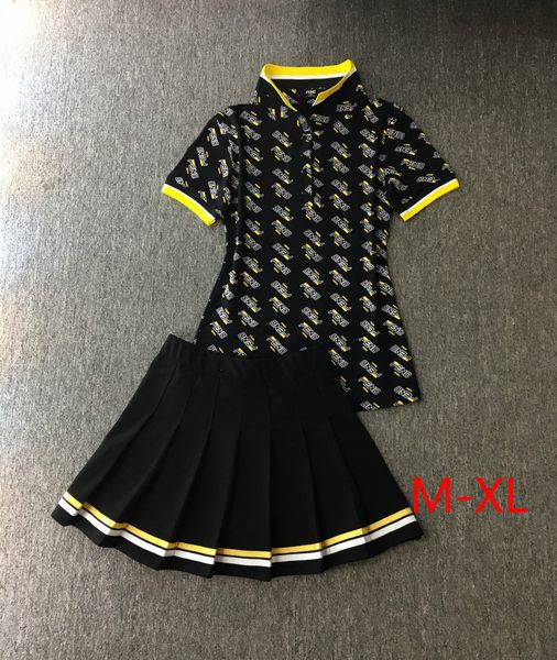 

20s designer women's luxury skirt suit fashion brand women polo shirt casual pleated skirt two-piece suit slim slimming tide size -xl, White