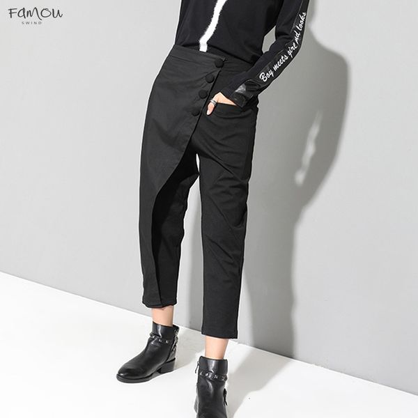 

New Spring 2019 Flat Loose High Waist Black Elastic Waist Women Fashion Tide Wide Leg Ankle-Length Vintage Pants Oa870