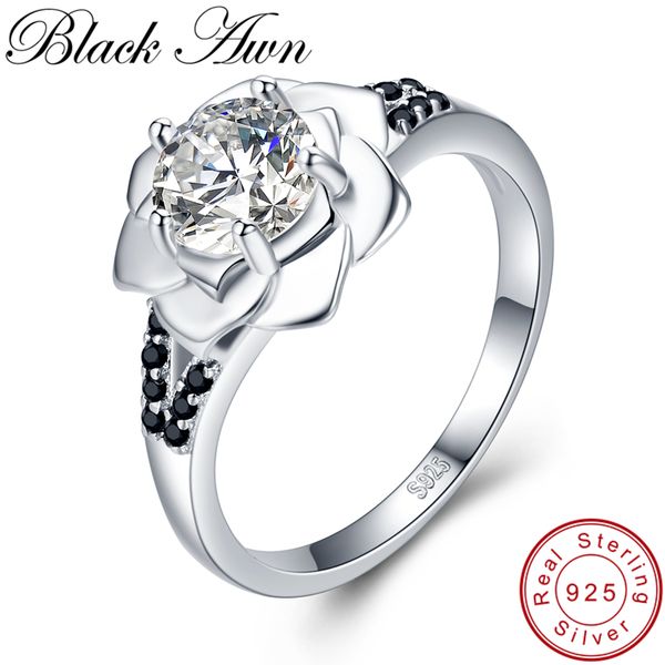 

black awn] 925 sterling silver ring female bague flower trendy wedding rings for women sterling silver jewelry g073, Golden;silver