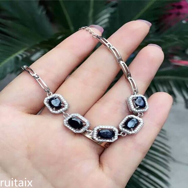 

kjjeaxcmy fine jewelry 925 pure silver inlaid with natural sapphire square lady bracelet, Golden;silver