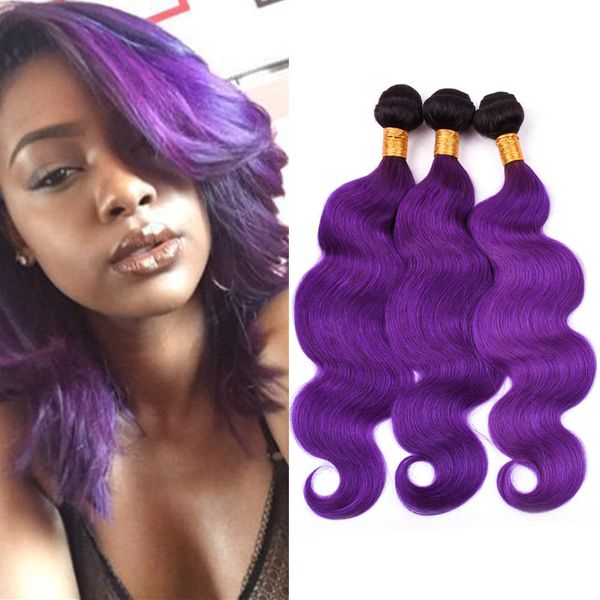 Ombre Purple Body Wave Human Hair Weave Bundles 1b Purple Dark