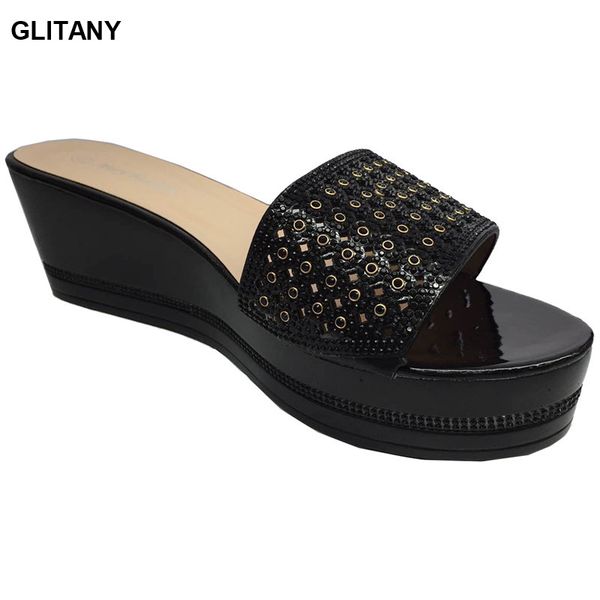 

new italian in women african wedding shoes summer shoes big size women comfy platform sandal slippers, Black