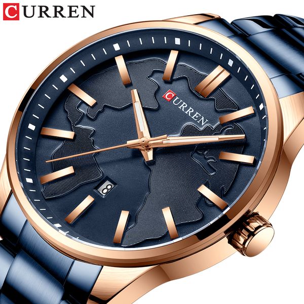 

fashion brand curren new quartz watches for men unique dial business stainless steel band gentlemen's wristwatch clock male, Slivery;brown